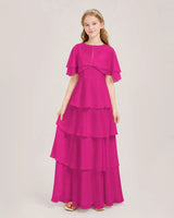 Hot Pink Chiffon A-line Junior Bridesmaid Dress Front View