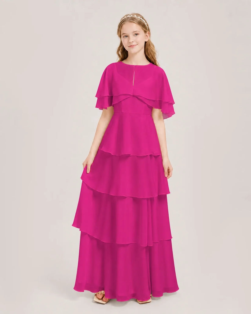Hot Pink Chiffon A-line Junior Bridesmaid Dress Front View