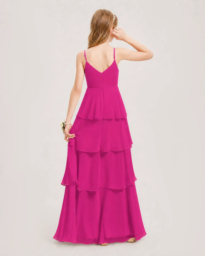 Hot Pink Chiffon A-line Junior Bridesmaid Dress Back View