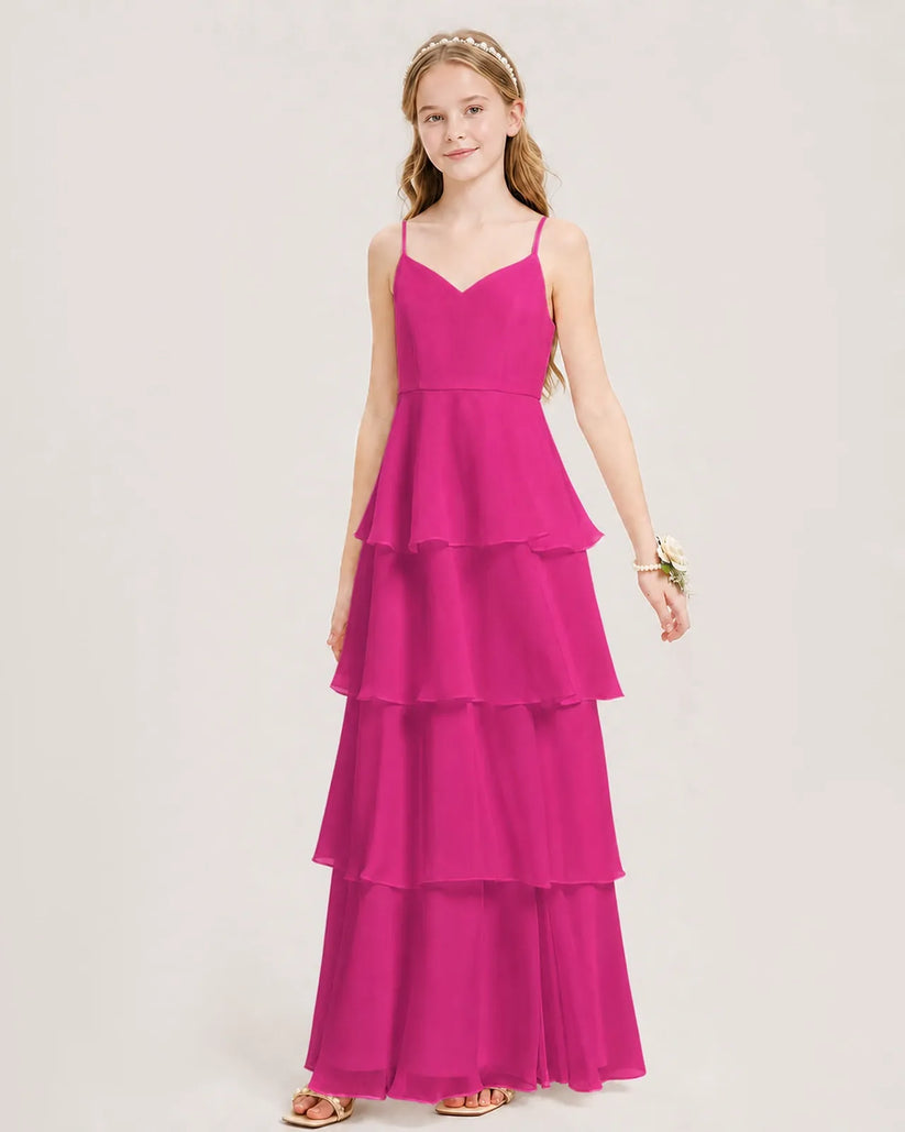 Hot Pink Chiffon A-line Junior Bridesmaid Dress Front View