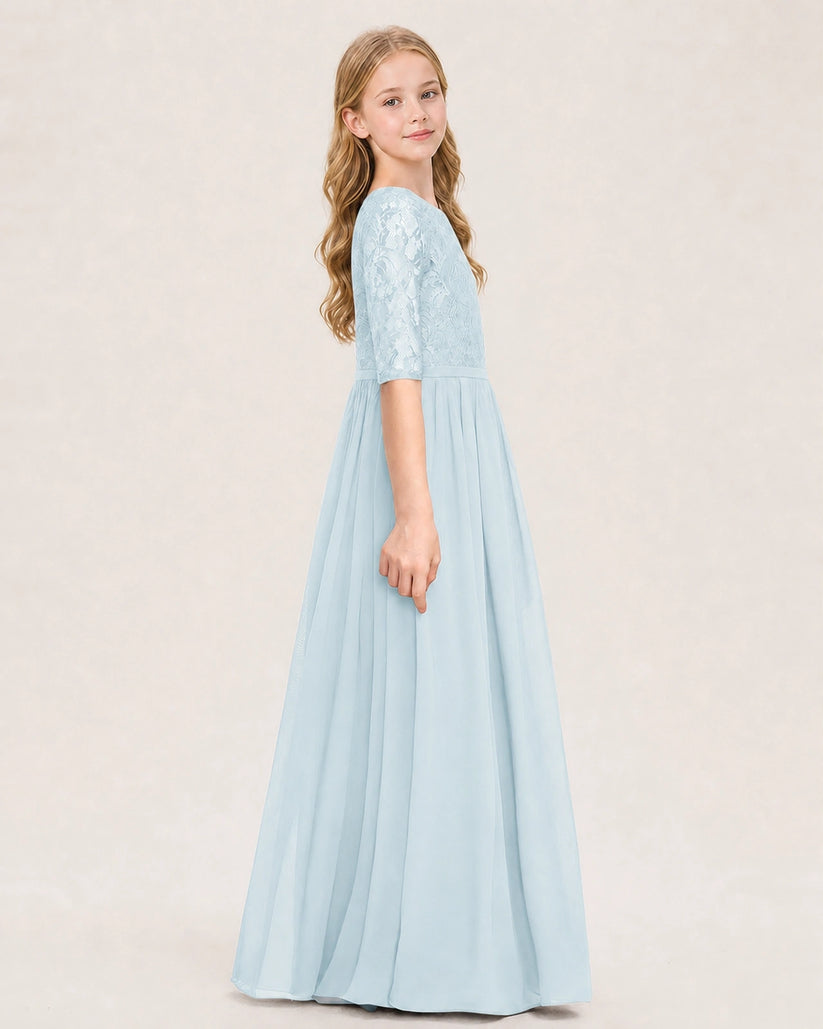 Baby Blue Chiffon A-line Junior Bridesmaid Dress Side View