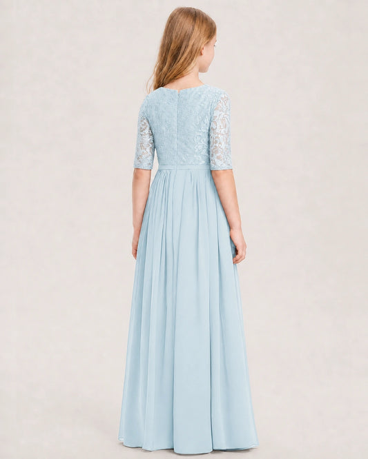 Baby Blue Chiffon A-line Junior Bridesmaid Dress Back View