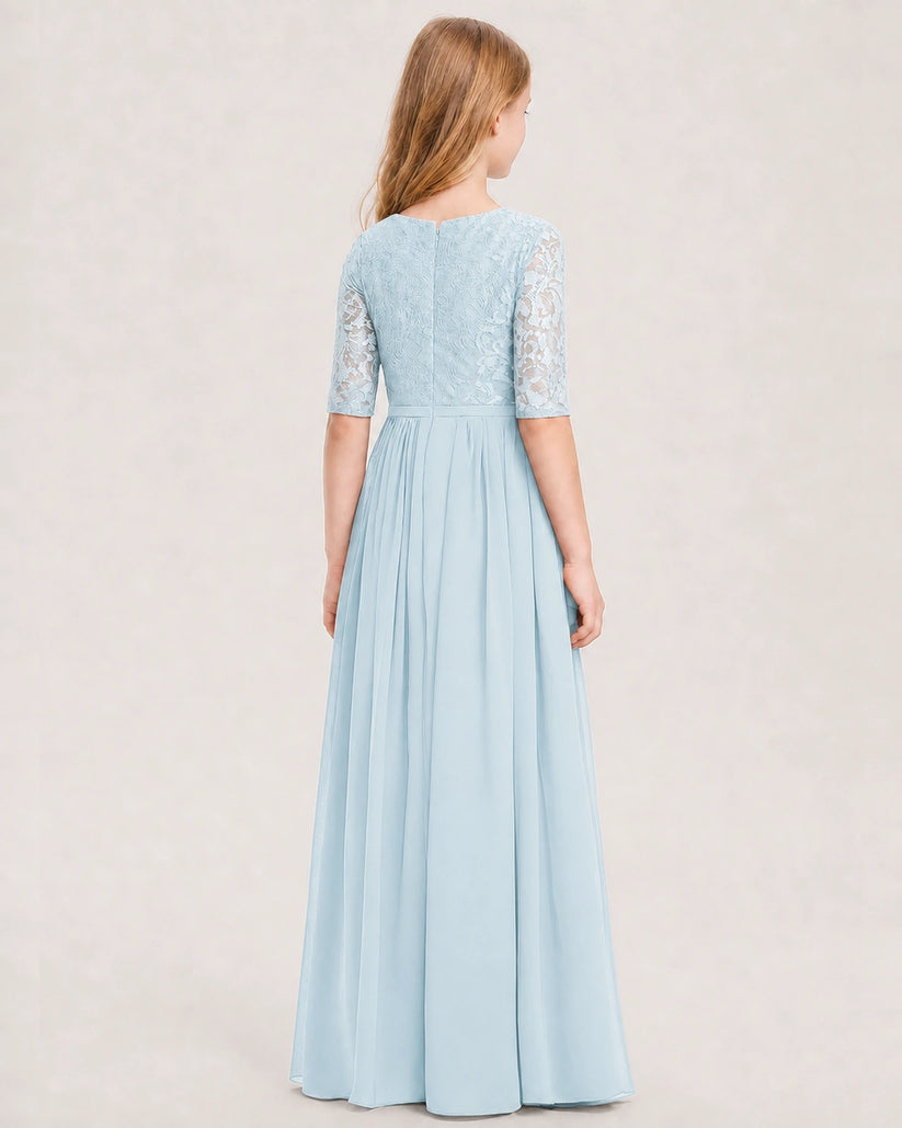 Baby Blue Chiffon A-line Junior Bridesmaid Dress Back View