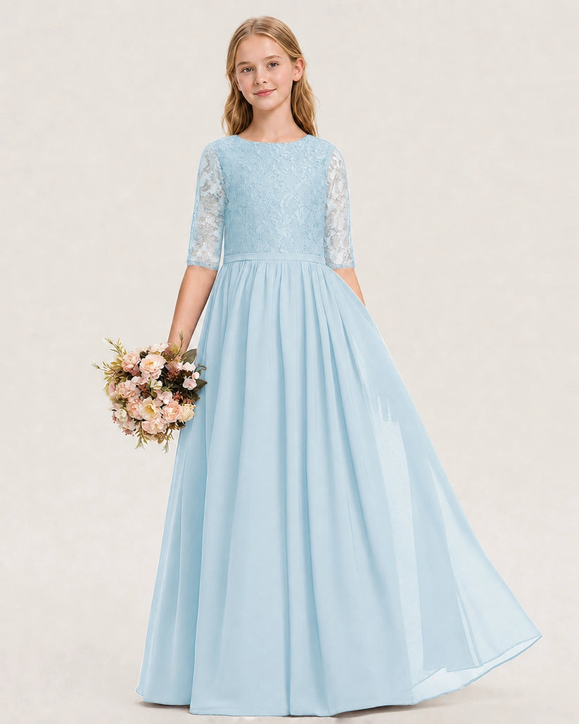 Baby Blue Chiffon A-line Junior Bridesmaid Dress Front View