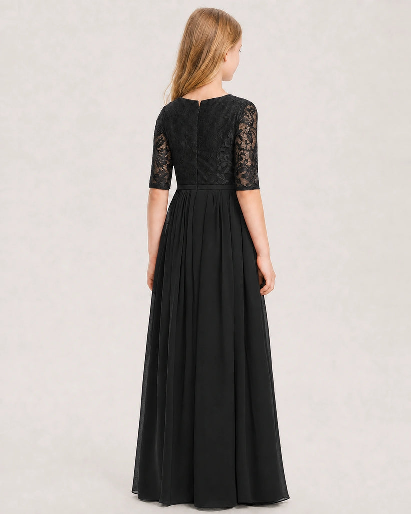 Black Chiffon A-line Junior Bridesmaid Dress Back View