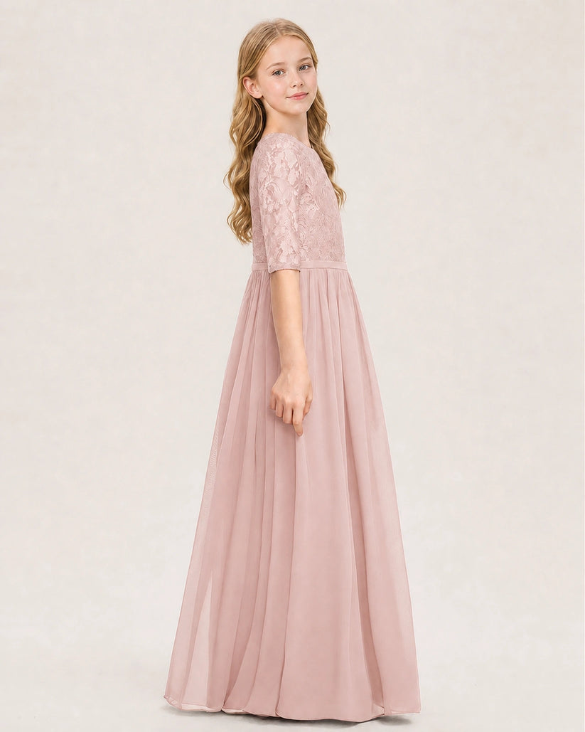Blush Pink Chiffon A-line Junior Bridesmaid Dress Side View