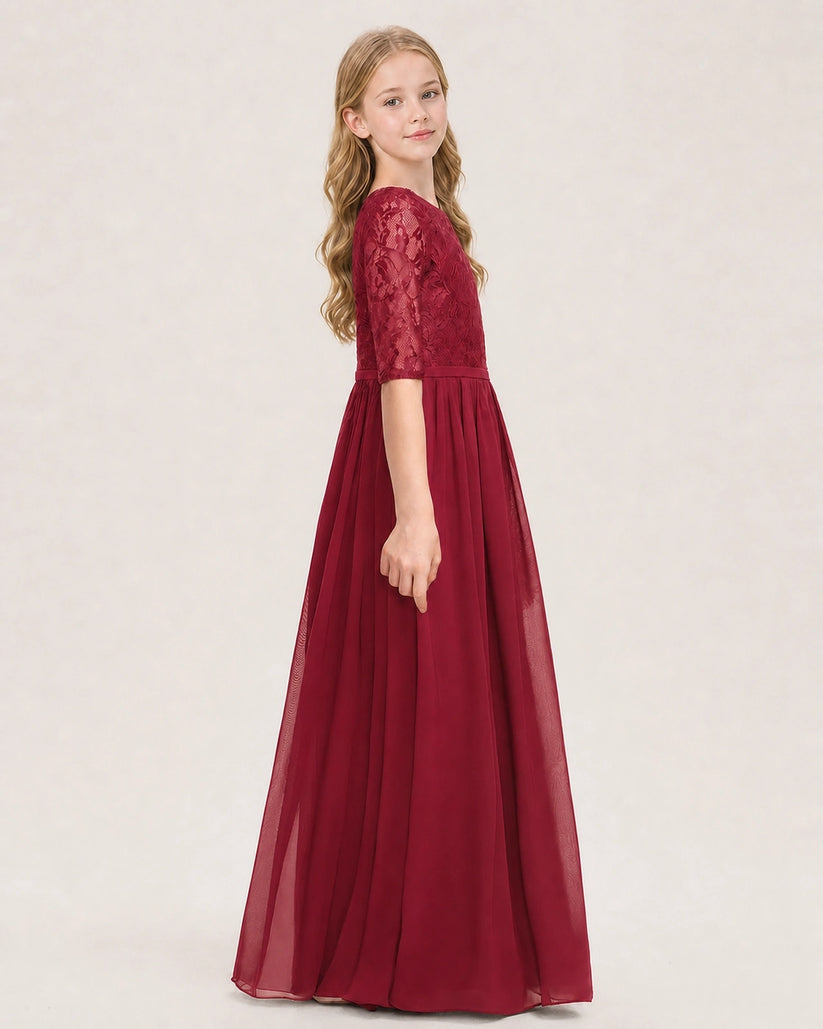 Burgundy Chiffon A-line Junior Bridesmaid Dress Side View