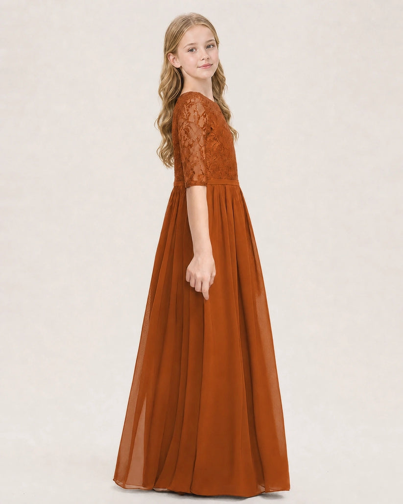 Burnt Orange Chiffon A-line Junior Bridesmaid Dress Side View