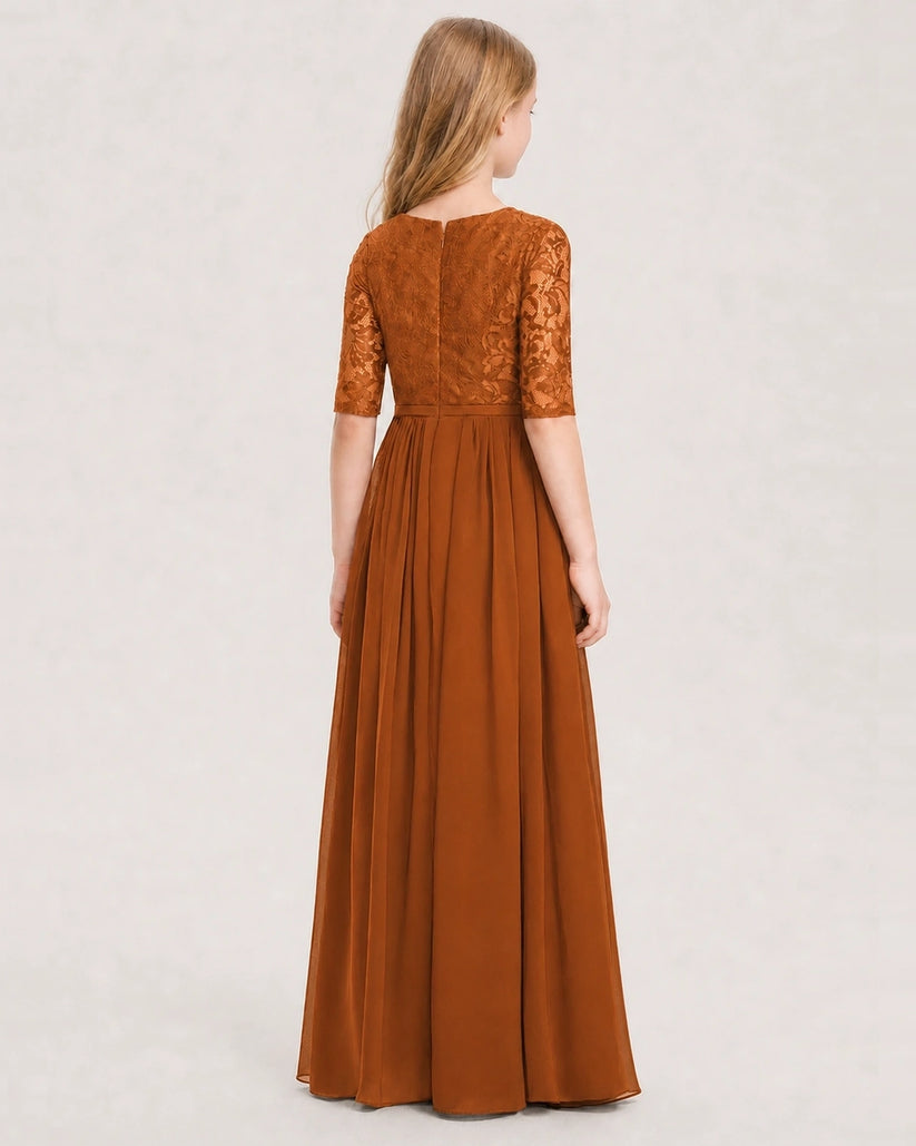 Burnt Orange Chiffon A-line Junior Bridesmaid Dress Back View