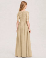 Champagne Chiffon A-line Junior Bridesmaid Dress Back View