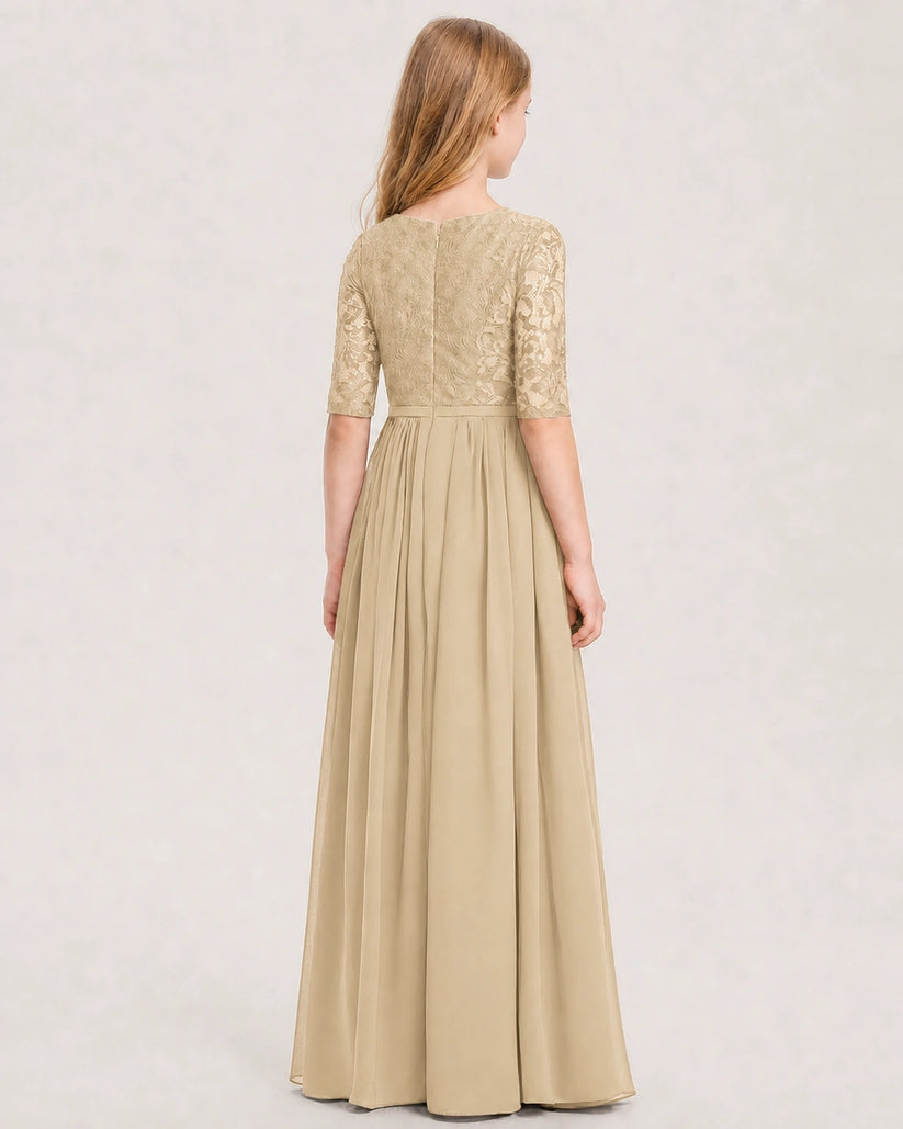 Champagne Chiffon A-line Junior Bridesmaid Dress Back View
