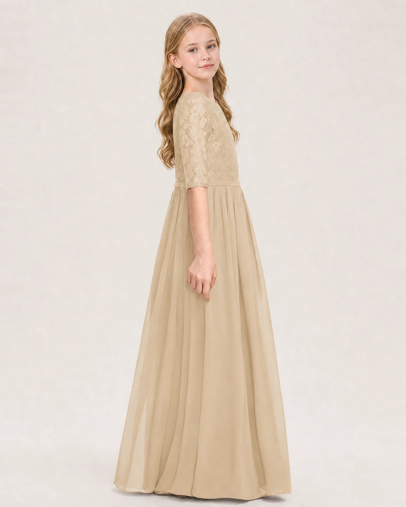 Champagne Chiffon A-line Junior Bridesmaid Dress Side View