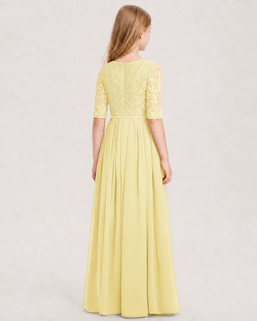 Daffodil Chiffon A-line Junior Bridesmaid Dress Back View