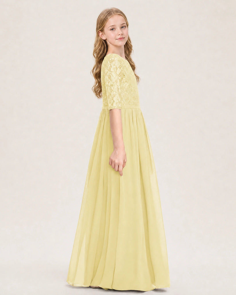 Daffodil Chiffon A-line Junior Bridesmaid Dress Side View