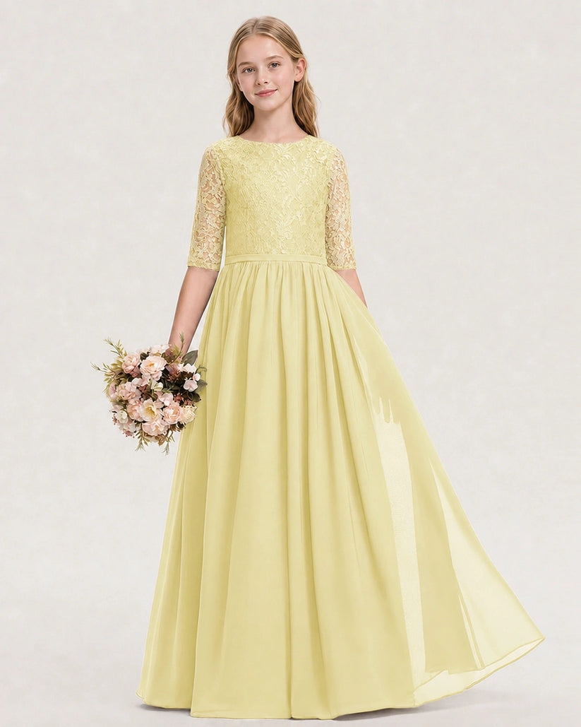 Daffodil Chiffon A-line Junior Bridesmaid Dress Front View