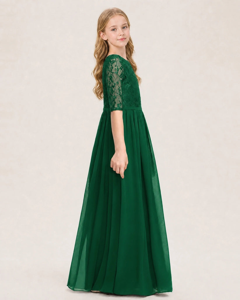 Dark Green Chiffon A-line Junior Bridesmaid Dress Side View