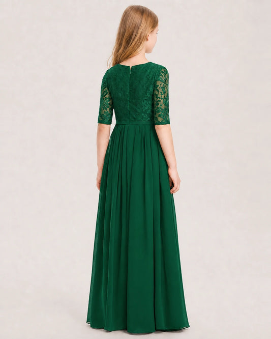 Dark Green Chiffon A-line Junior Bridesmaid Dress Back View
