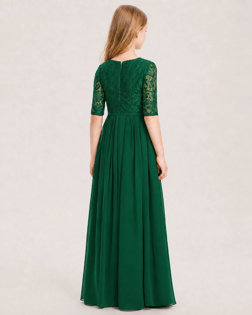 Dark Green Chiffon A-line Junior Bridesmaid Dress Back View