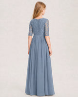 Dusty Blue Chiffon A-line Junior Bridesmaid Dress Back View