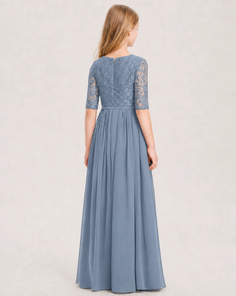 Dusty Blue Chiffon A-line Junior Bridesmaid Dress Back View