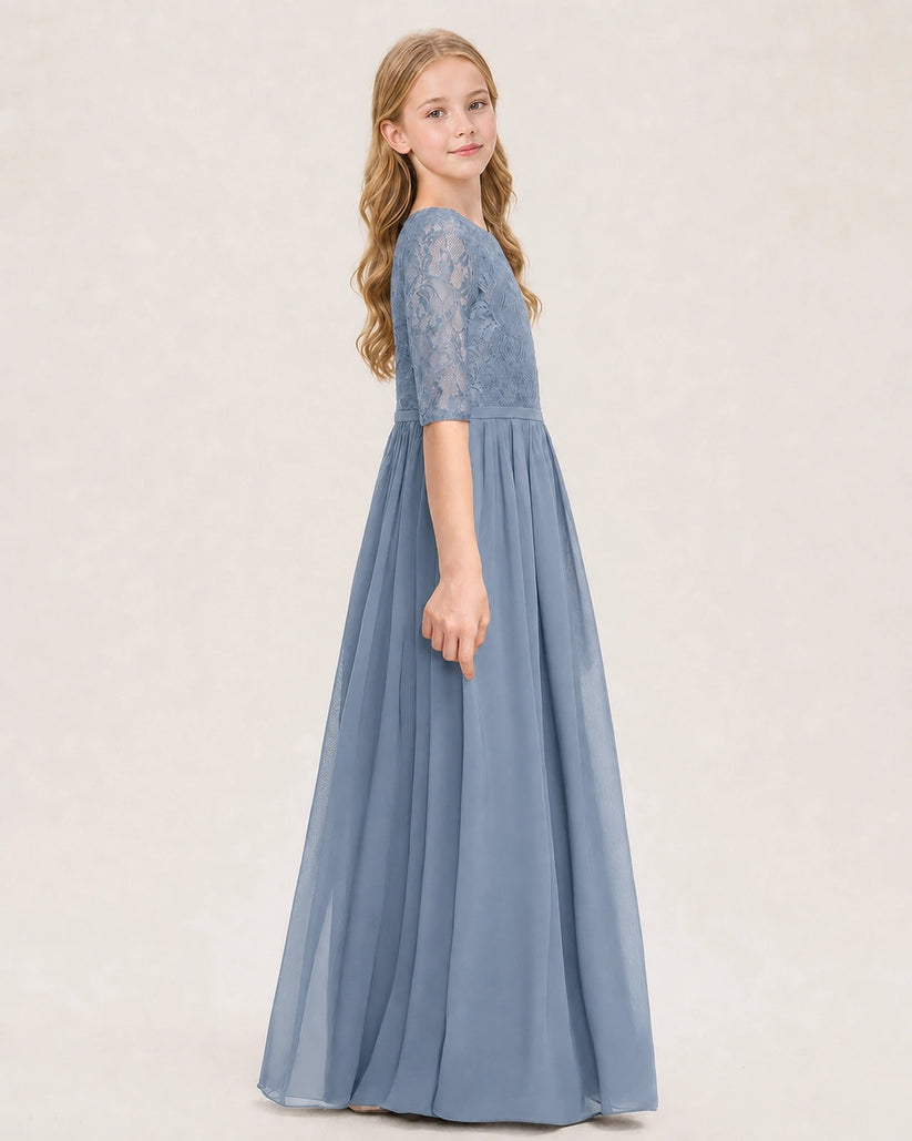 Dusty Blue Chiffon A-line Junior Bridesmaid Dress Side View