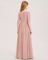 Dusty Rose Chiffon A-line Junior Bridesmaid Dress Back View