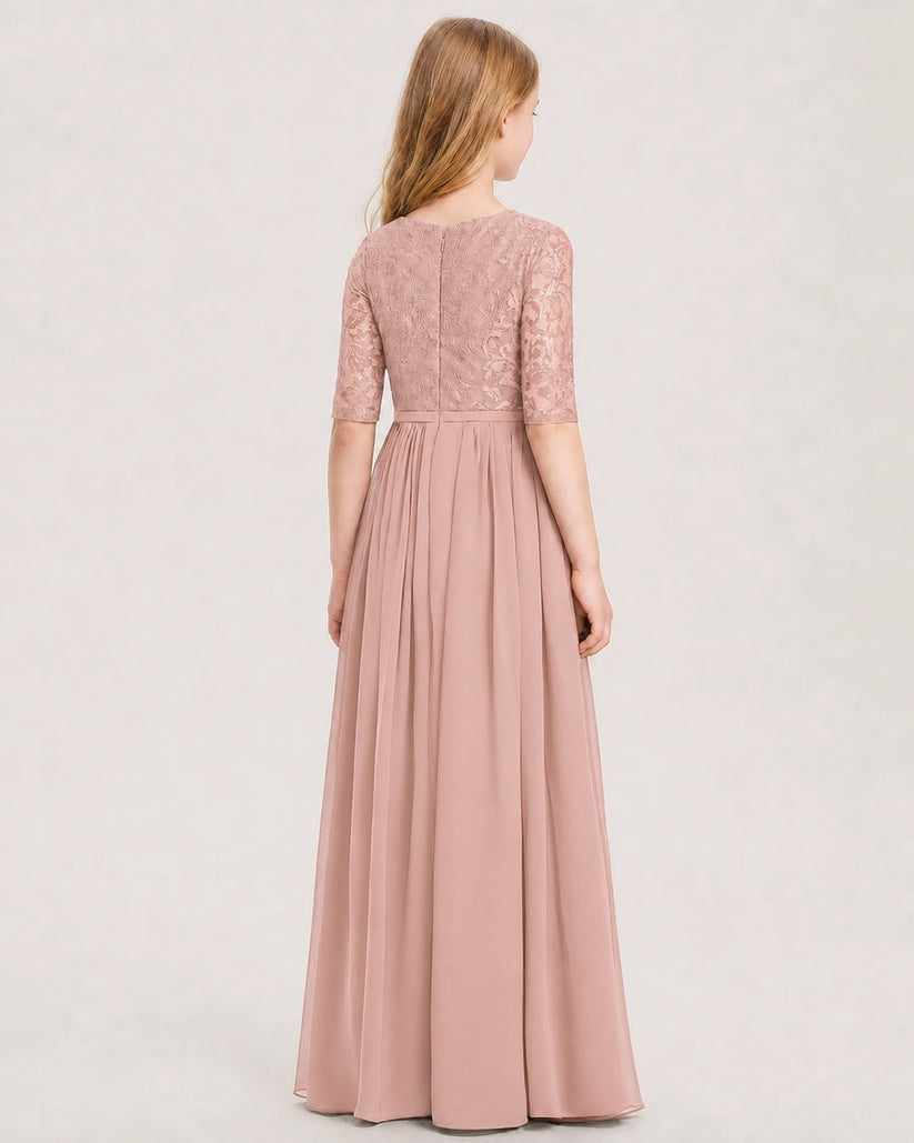 Dusty Rose Chiffon A-line Junior Bridesmaid Dress Back View