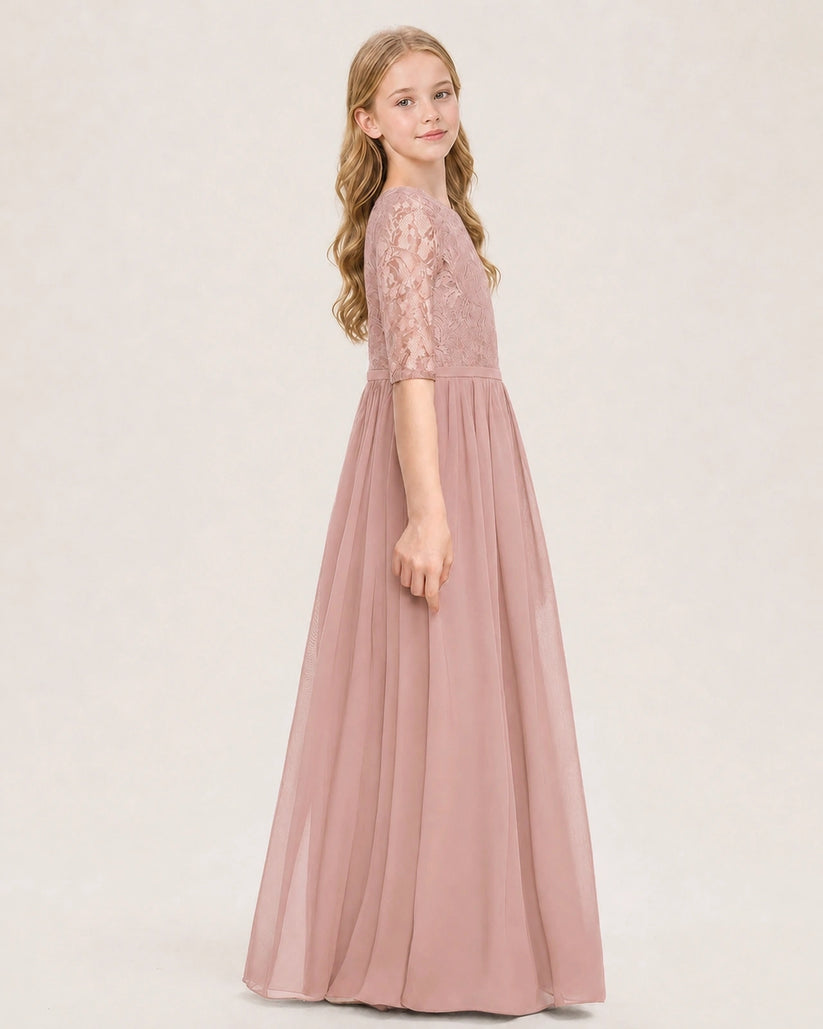Dusty Rose Chiffon A-line Junior Bridesmaid Dress Side View