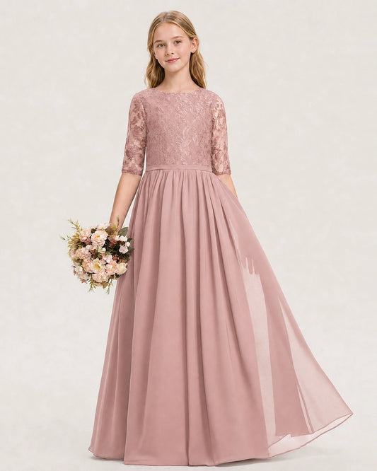 Dusty Rose Chiffon A-line Junior Bridesmaid Dress Front View