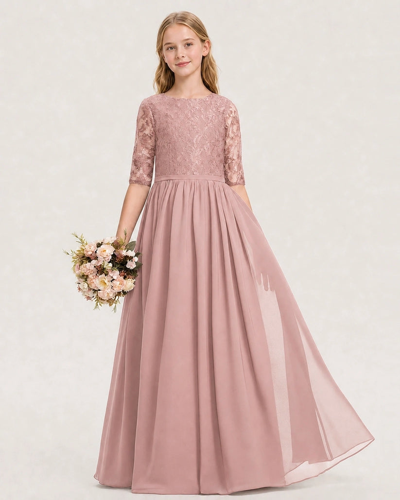 Dusty Rose Chiffon A-line Junior Bridesmaid Dress Front View