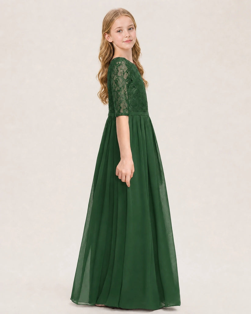 Emerald Green Chiffon A-line Junior Bridesmaid Dress Side View