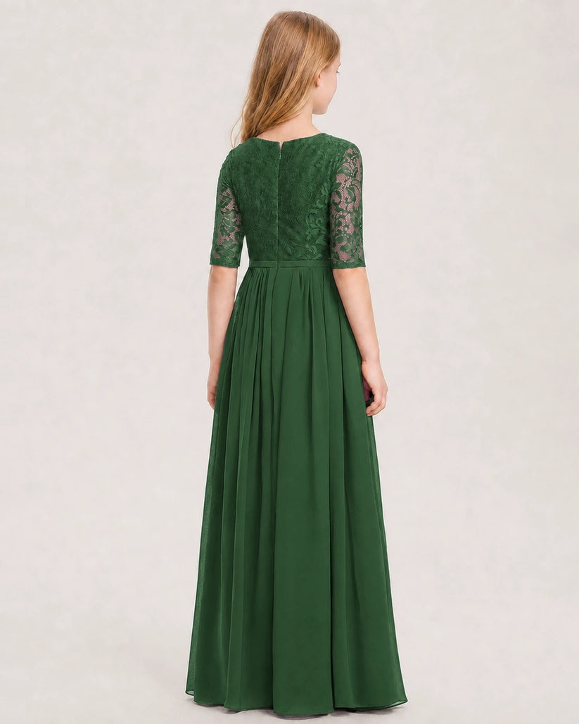 Emerald Green Chiffon A-line Junior Bridesmaid Dress Back View