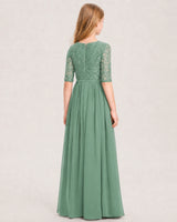 Eucalyptus Chiffon A-line Junior Bridesmaid Dress Back View