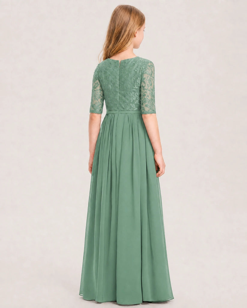 Eucalyptus Chiffon A-line Junior Bridesmaid Dress Back View