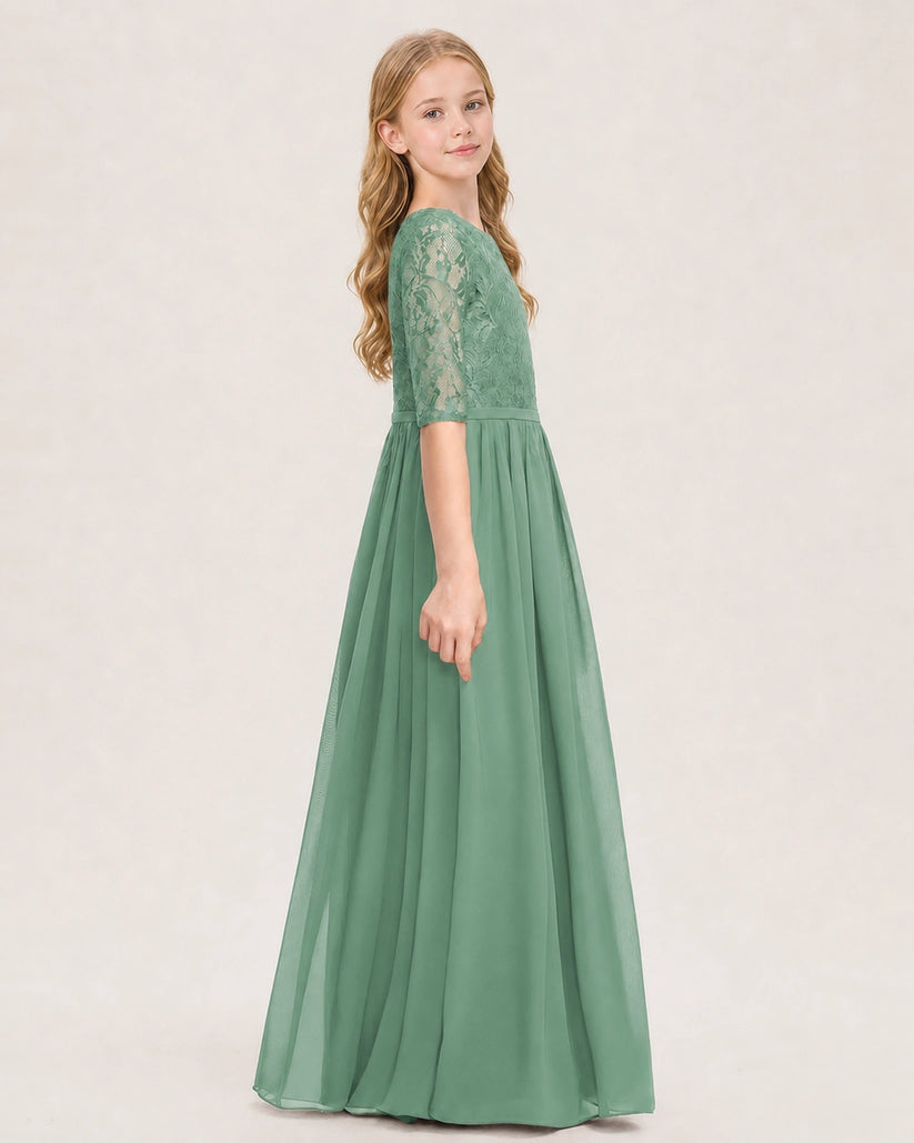 Eucalyptus Chiffon A-line Junior Bridesmaid Dress Side View