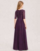 Grape Chiffon A-line Junior Bridesmaid Dress Back View
