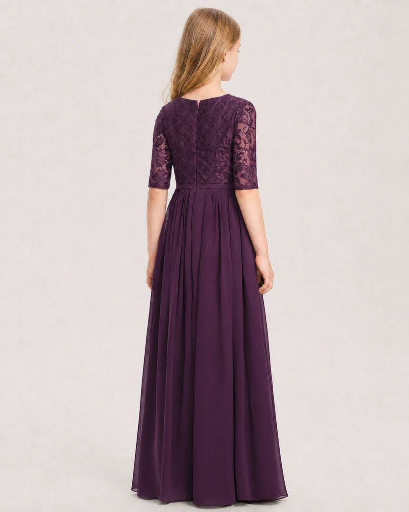 Grape Chiffon A-line Junior Bridesmaid Dress Back View