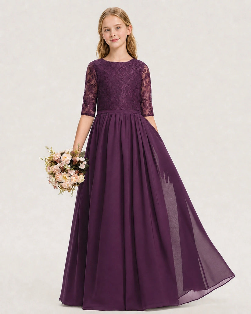 Grape Chiffon A-line Junior Bridesmaid Dress Front View