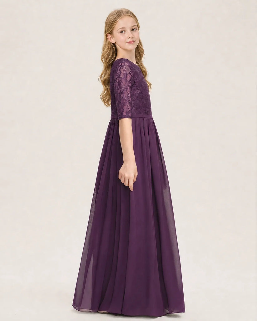 Grape Chiffon A-line Junior Bridesmaid Dress Side View