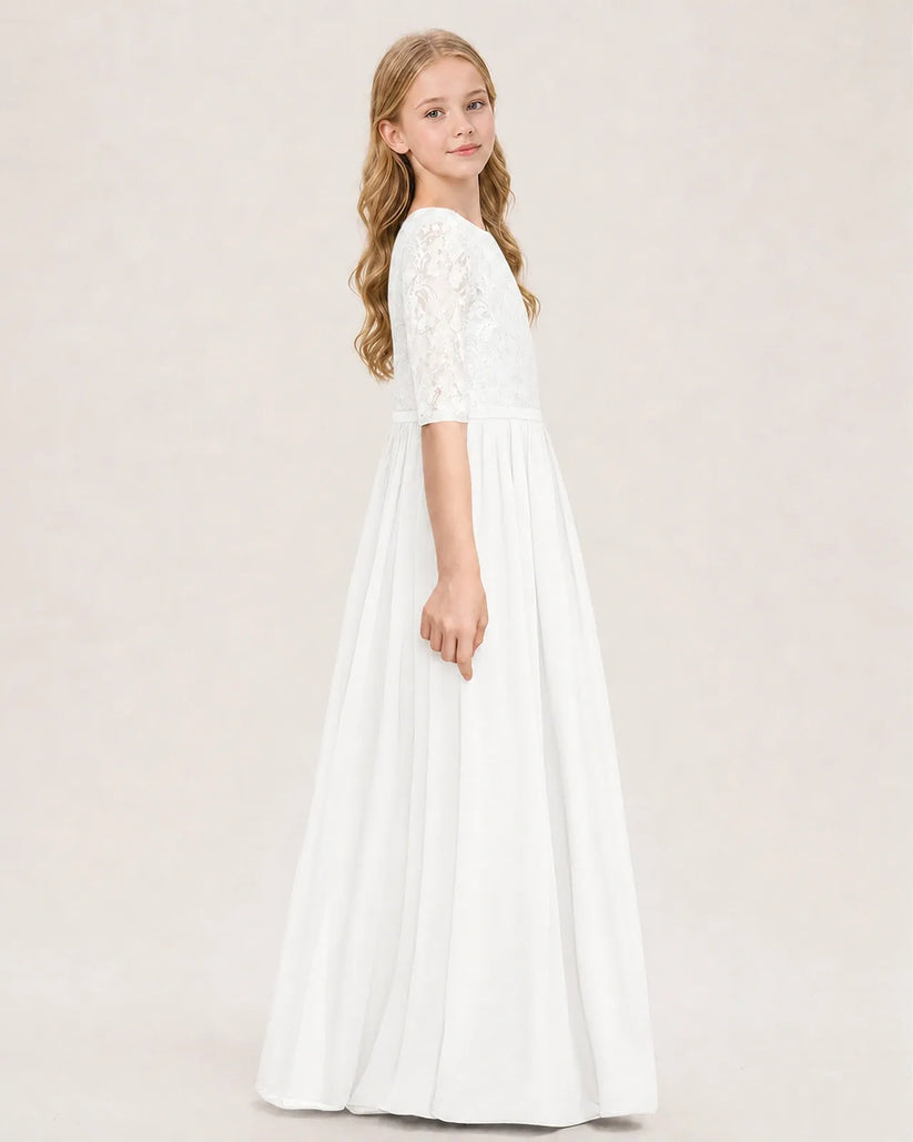 Ivory Chiffon A-line Junior Bridesmaid Dress Side View