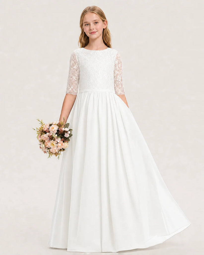 Ivory Chiffon A-line Junior Bridesmaid Dress Front View