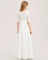 Ivory Chiffon A-line Junior Bridesmaid Dress Back View