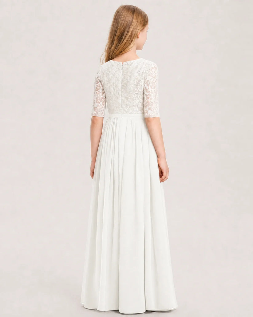 Ivory Chiffon A-line Junior Bridesmaid Dress Back View