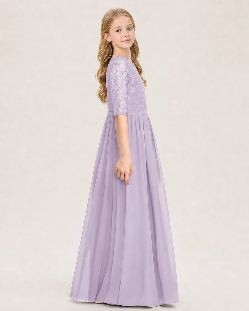 Lavender Chiffon A-line Junior Bridesmaid Dress Side View