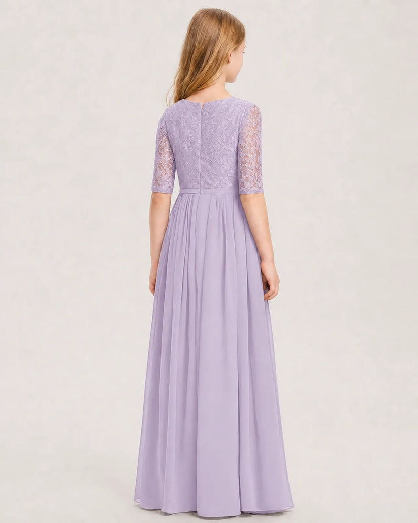 Lavender Chiffon A-line Junior Bridesmaid Dress Back View
