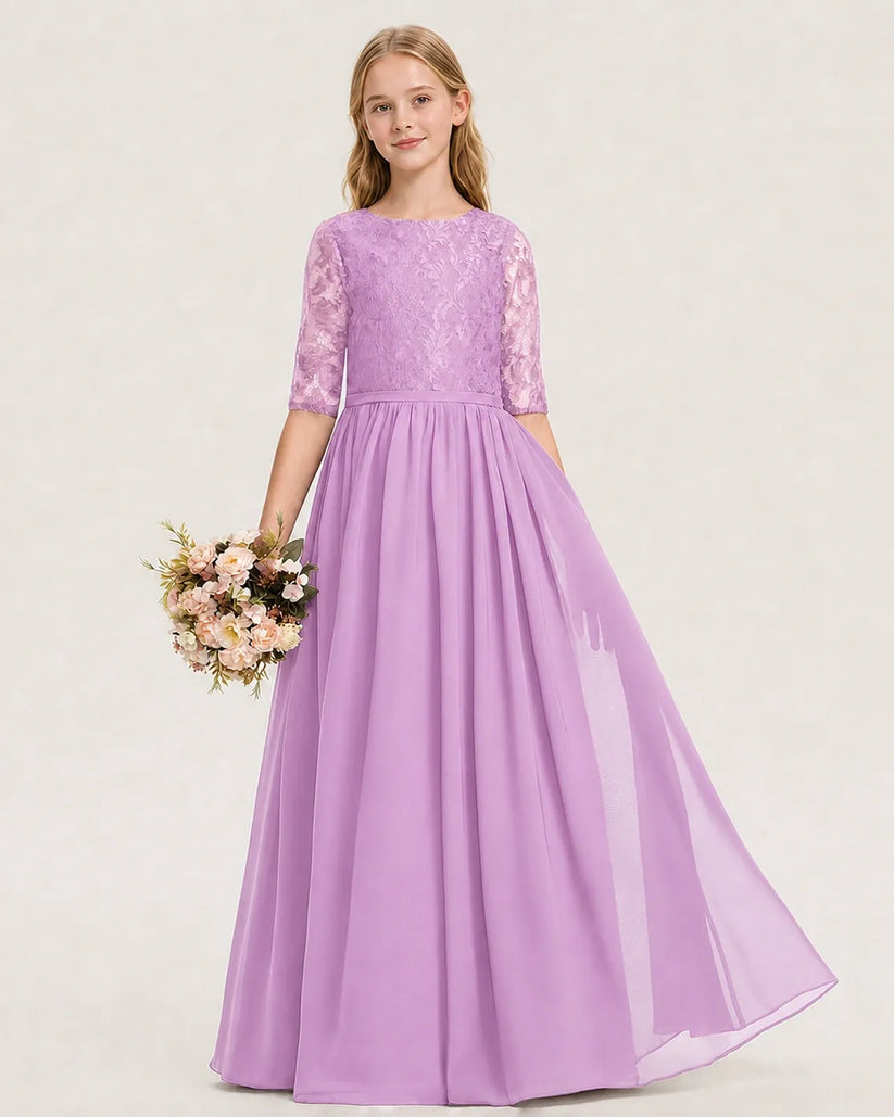Lilac Lace A-line Junior Bridesmaid Dress Front View