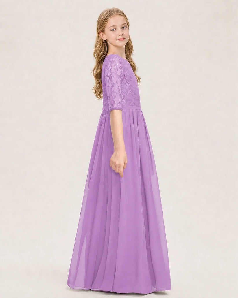 Lilac Chiffon A-line Junior Bridesmaid Dress Side View