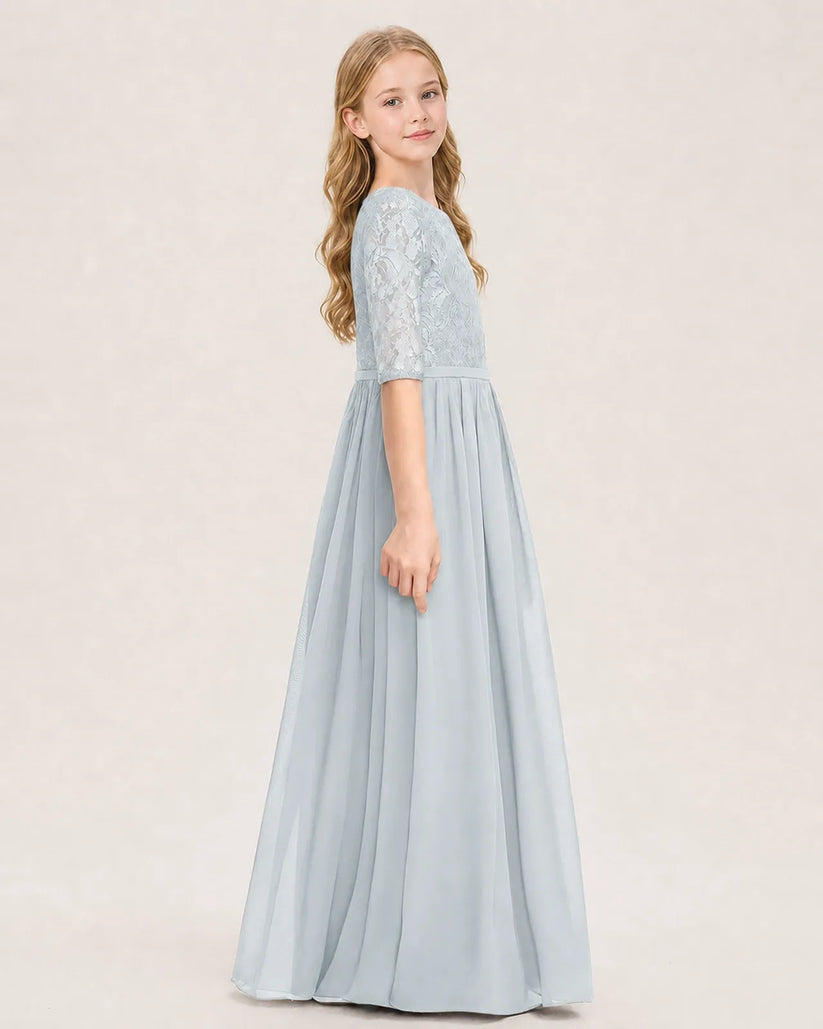 Mist Chiffon A-line Junior Bridesmaid Dress Side View