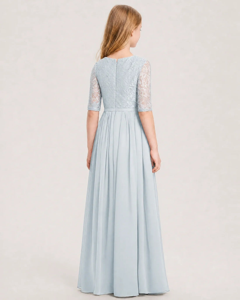 Mist Chiffon A-line Junior Bridesmaid Dress Back View