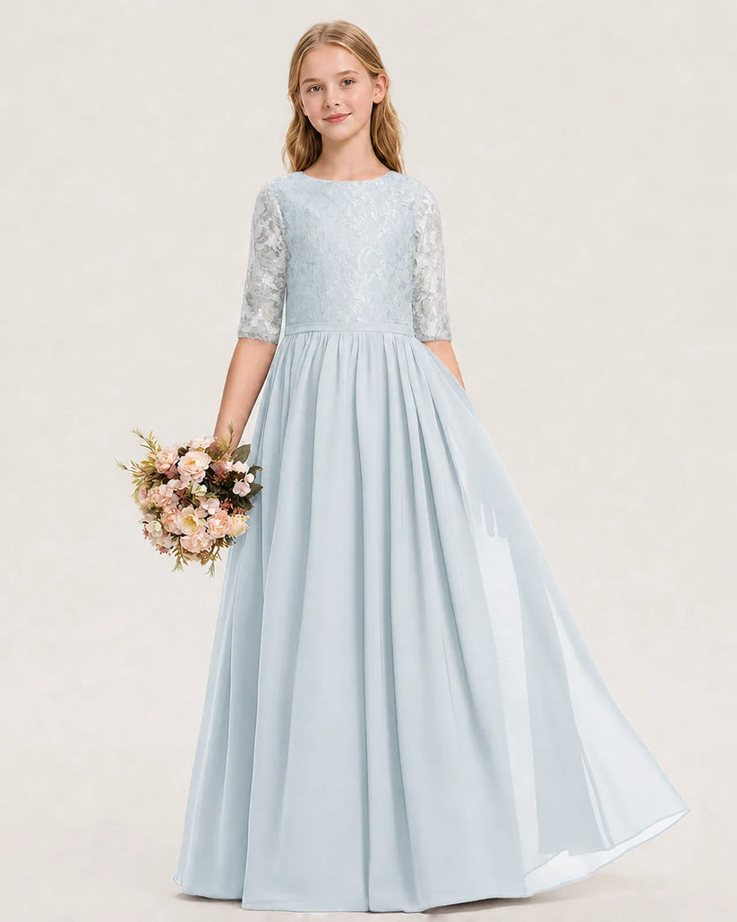 Mist Chiffon A-line Junior Bridesmaid Dress Front View
